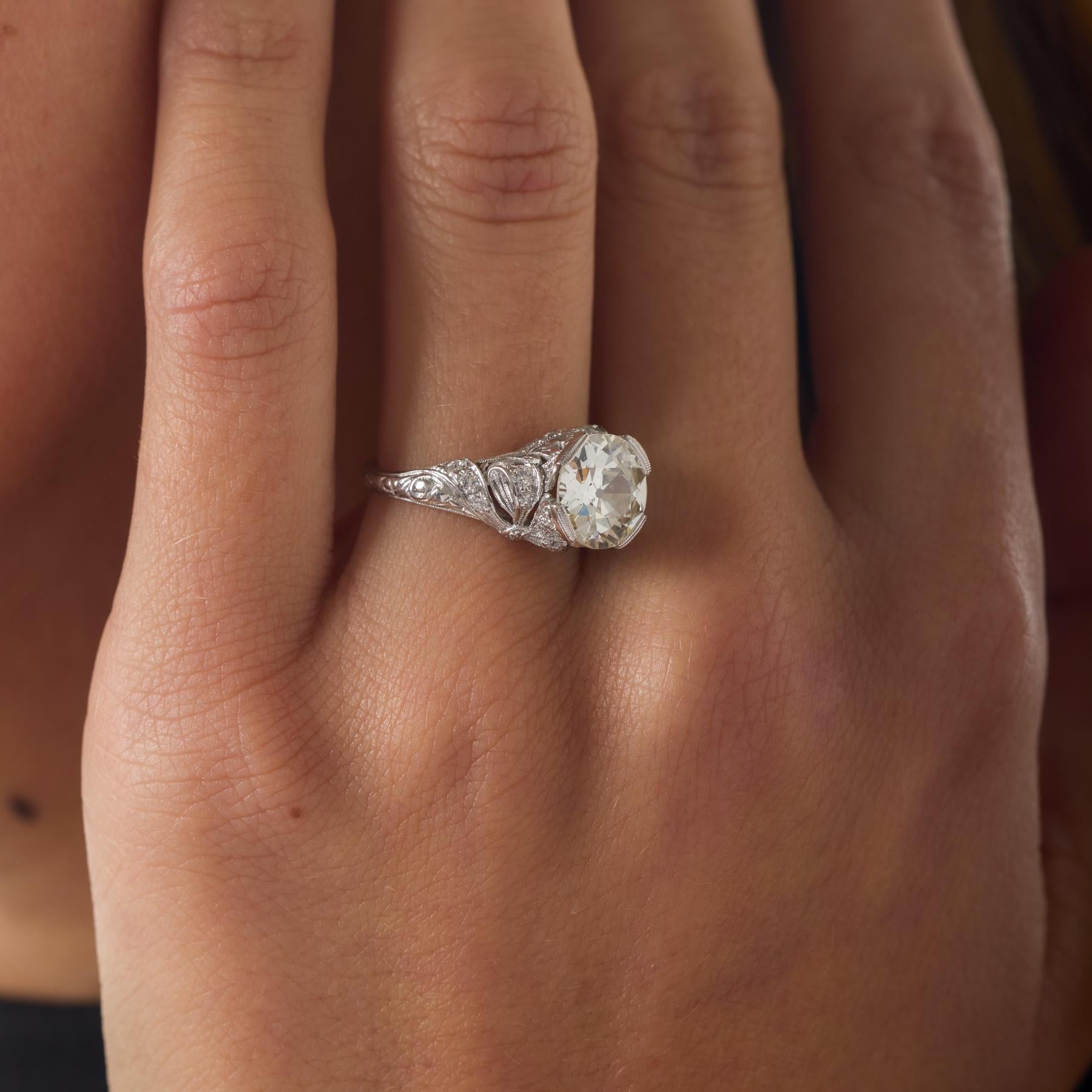 Art Deco GIA 2.26 carat old European cut diamond platinum engagement ring