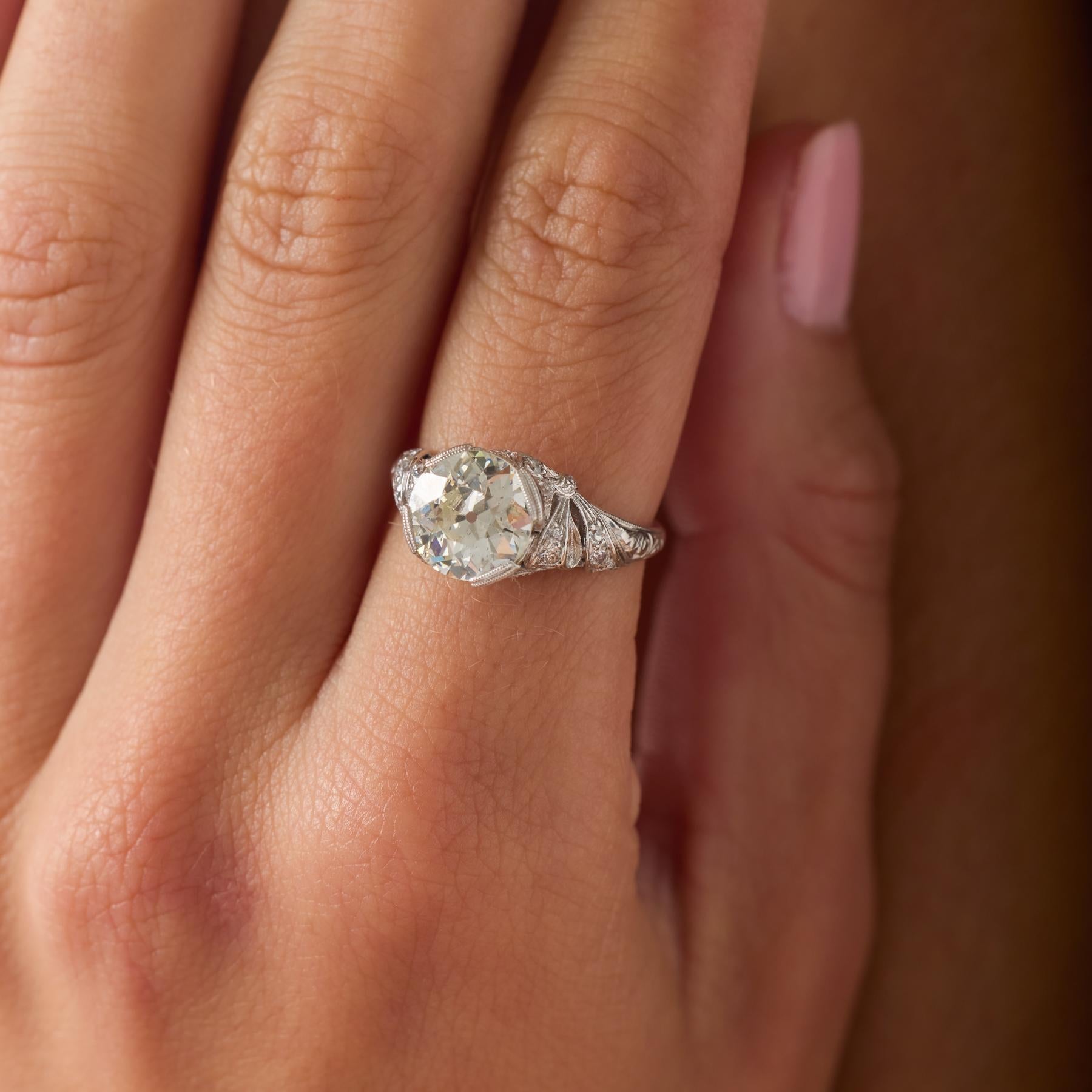 Art Deco GIA 2.26 carat old European cut diamond platinum engagement ring