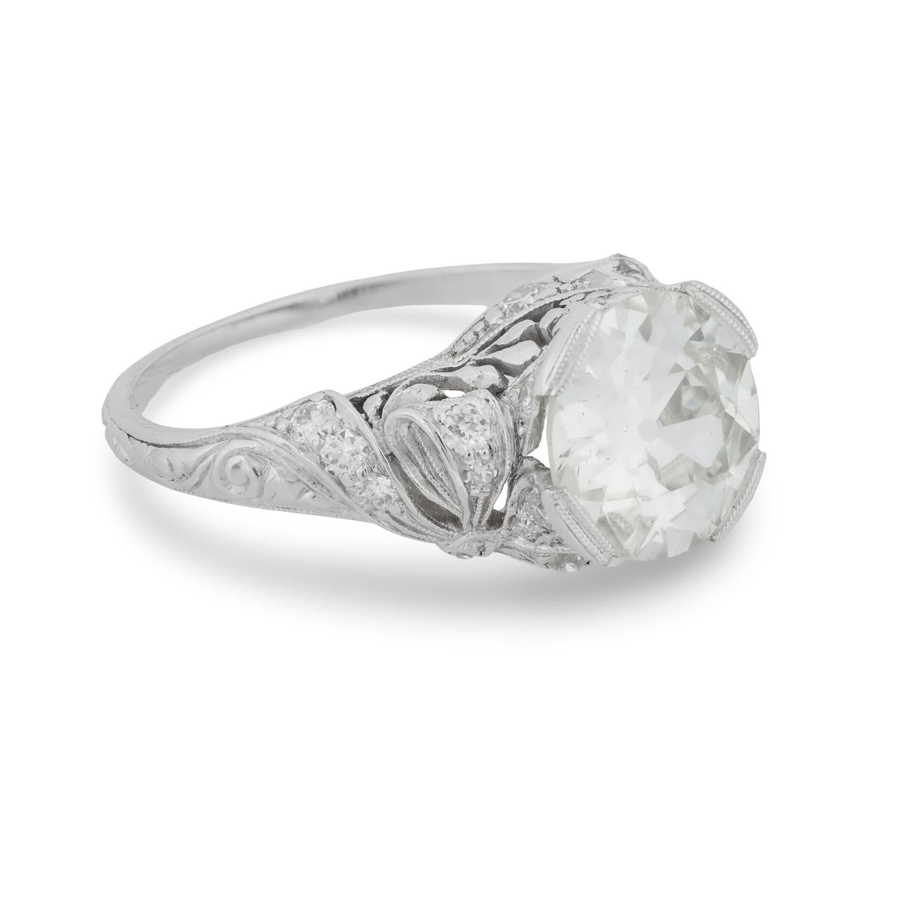 Art Deco GIA 2.26 carat old European cut diamond platinum engagement ring