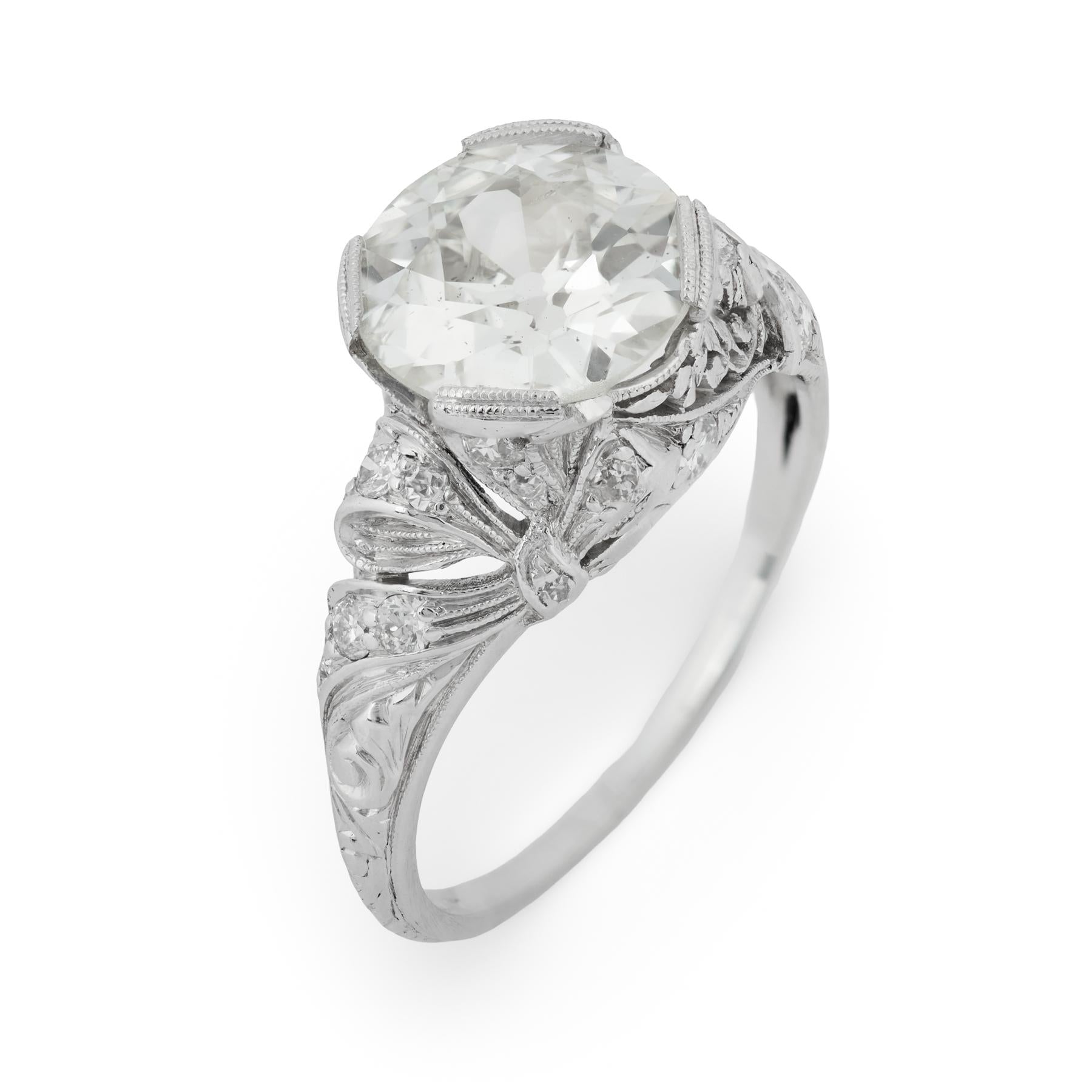 Art Deco GIA 2.26 carat old European cut diamond platinum engagement ring