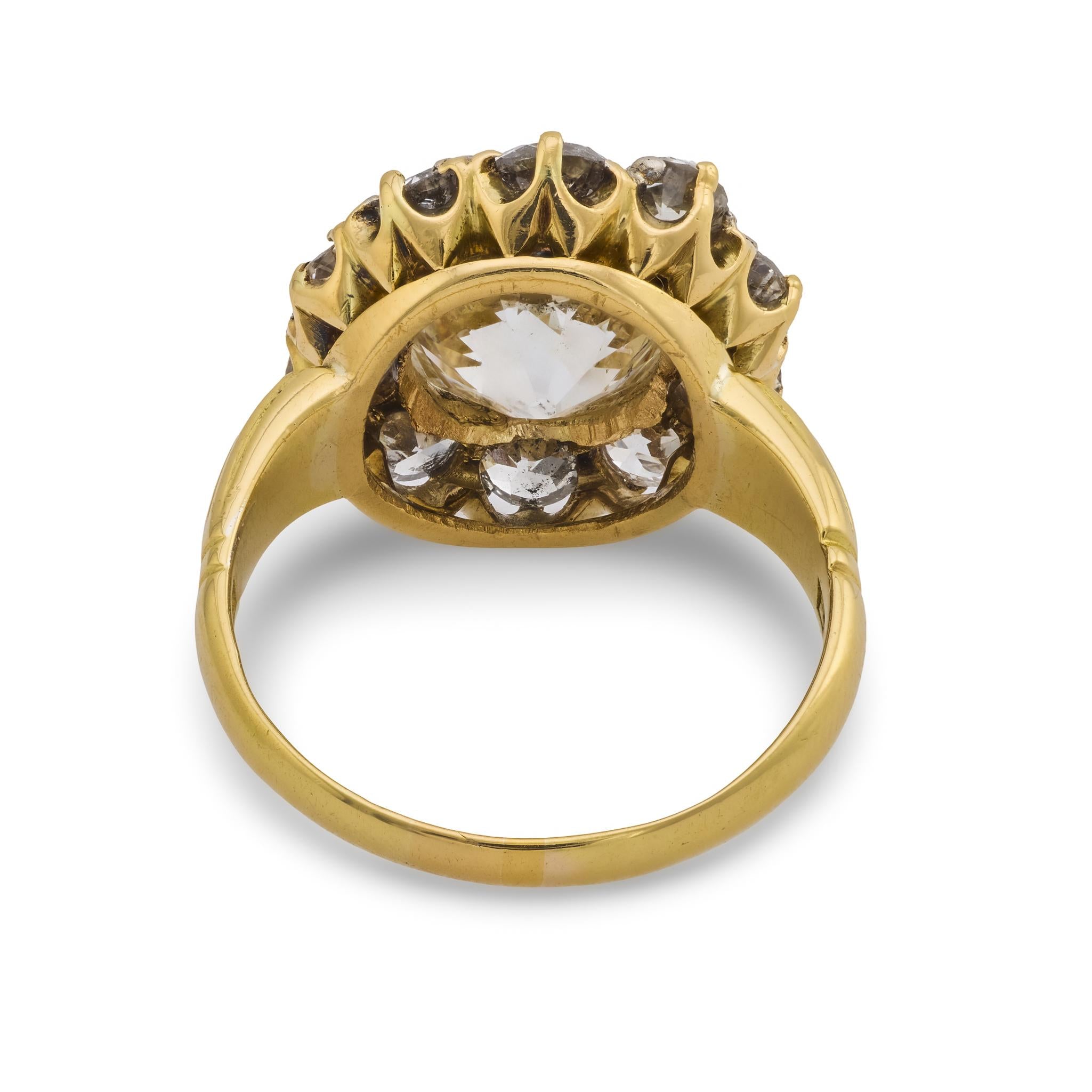 Victorian GIA 3.02 carat old European cut diamond 18k yellow gold cluster ring