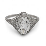 Art Deco GIA 1.52 carat oval cut diamond platinum engagement ring