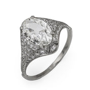 Art Deco GIA 1.52 carat oval cut diamond platinum engagement ring