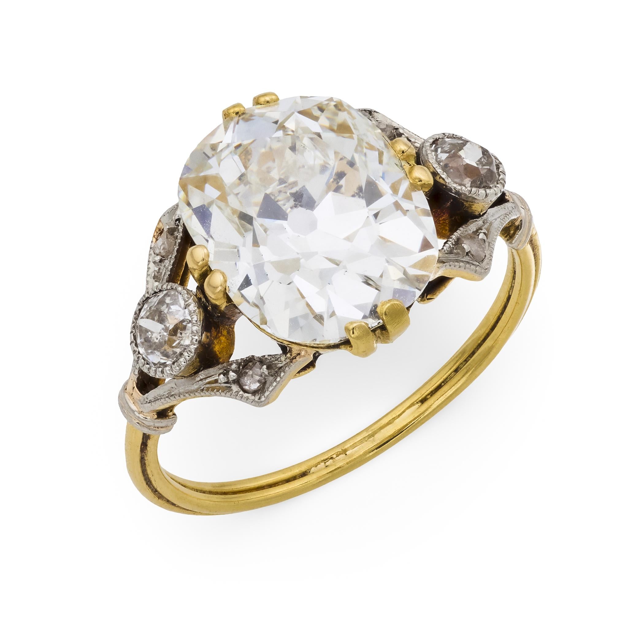 Victorian GIA 4.02 carat old mine cut diamond 18k yellow gold engagement ring