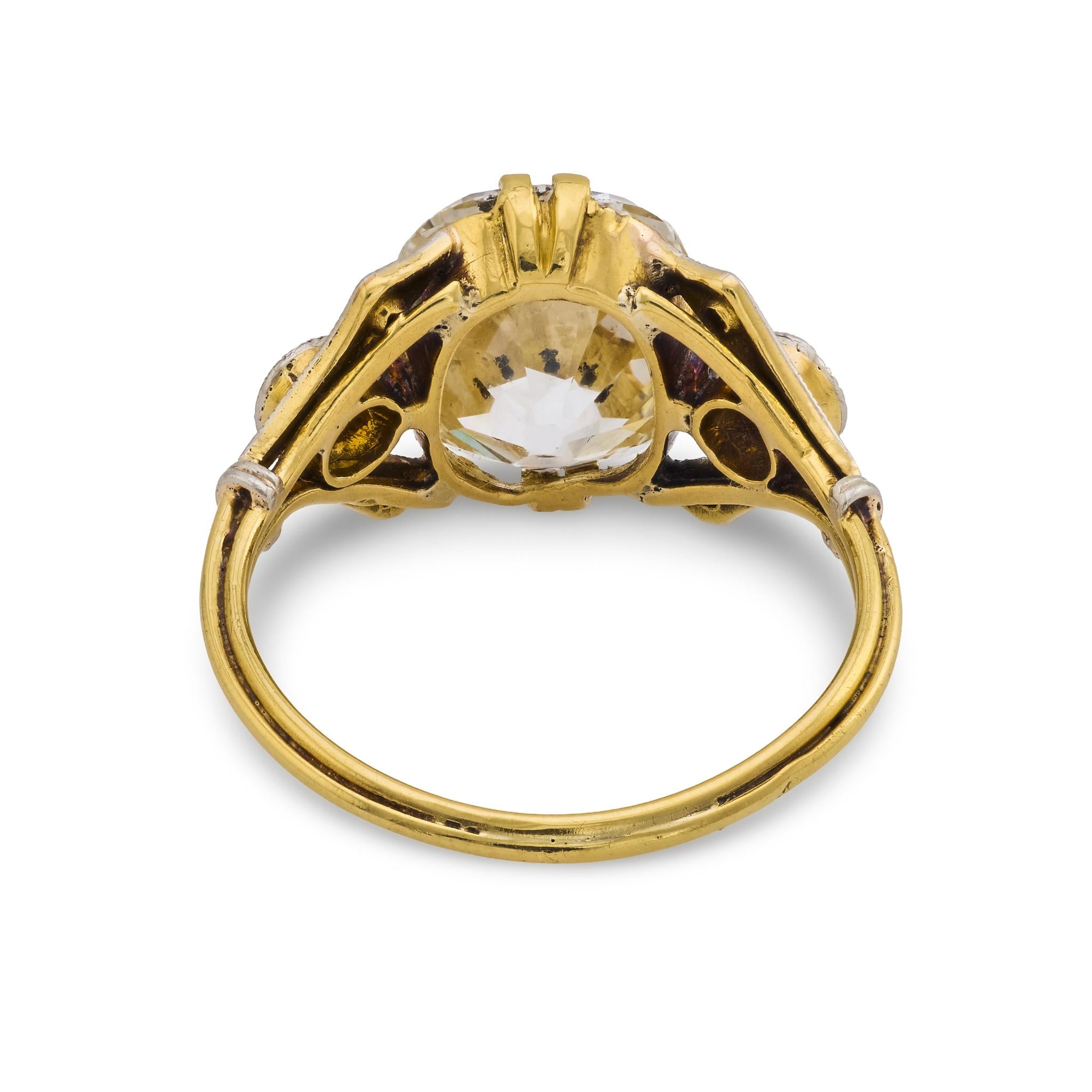 Victorian GIA 4.02 carat old mine cut diamond 18k yellow gold engagement ring