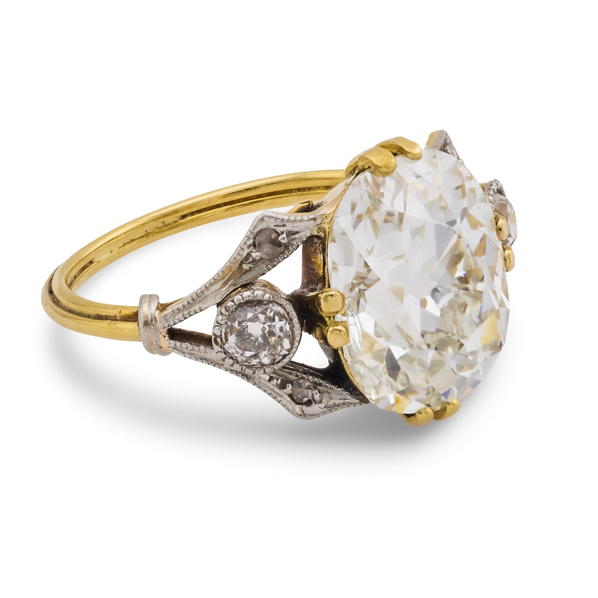Victorian GIA 4.02 carat old mine cut diamond 18k yellow gold engagement ring