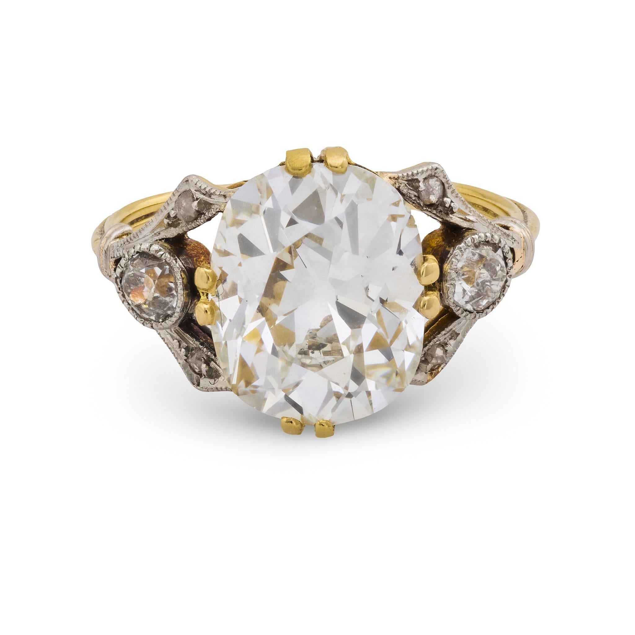 Victorian GIA 4.02 carat old mine cut diamond 18k yellow gold engagement ring