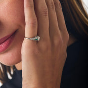 Art Deco 0.45 carat old mine cut diamond emerald platinum engagement ring