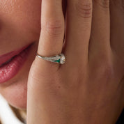 Art Deco 0.45 carat old mine cut diamond emerald platinum engagement ring