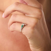 Art Deco 0.45 carat old mine cut diamond emerald platinum engagement ring