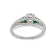 Art Deco 0.45 carat old mine cut diamond emerald platinum engagement ring