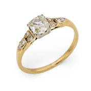 Retro old mine cut diamond 14k gold engagement ring