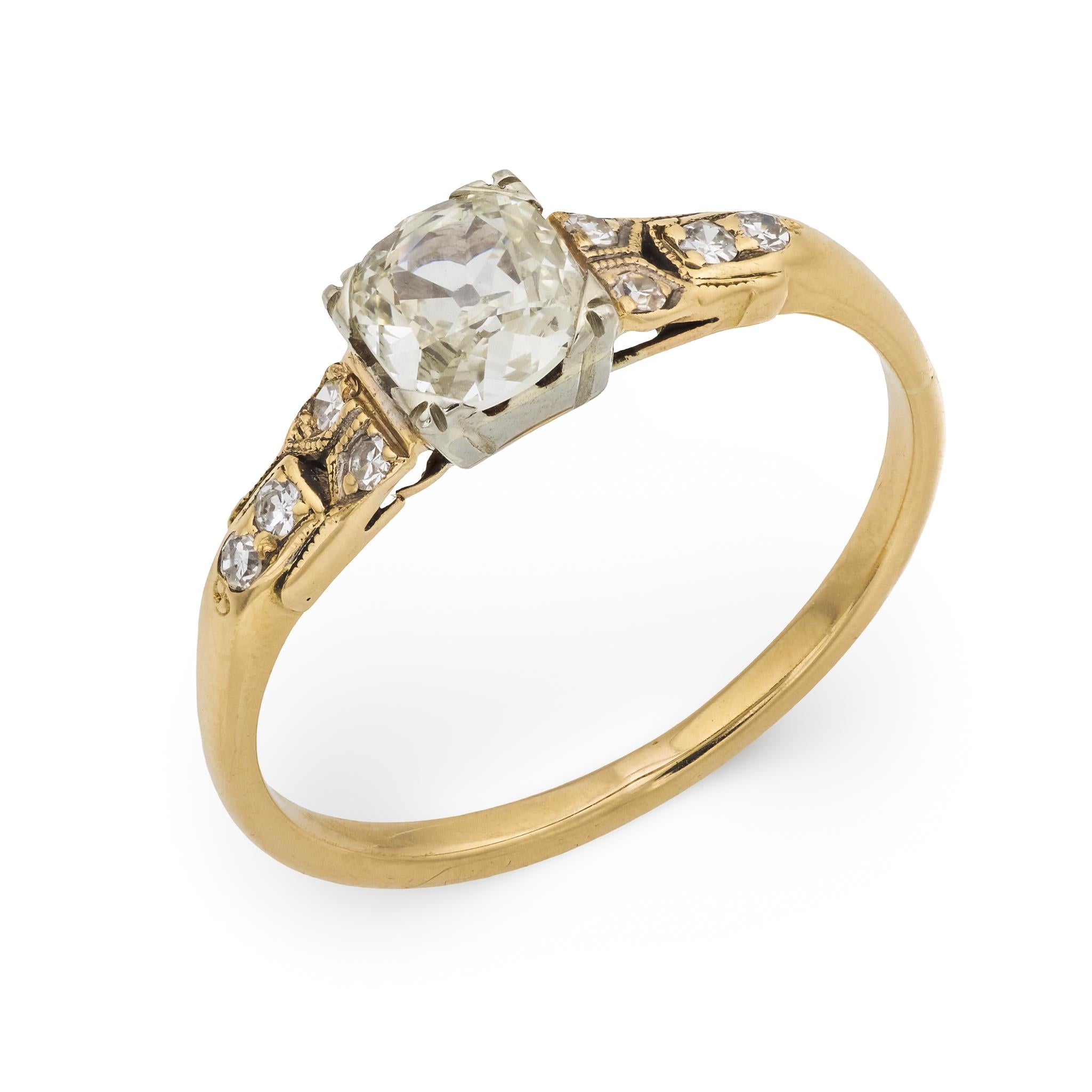 Retro old mine cut diamond 14k gold engagement ring