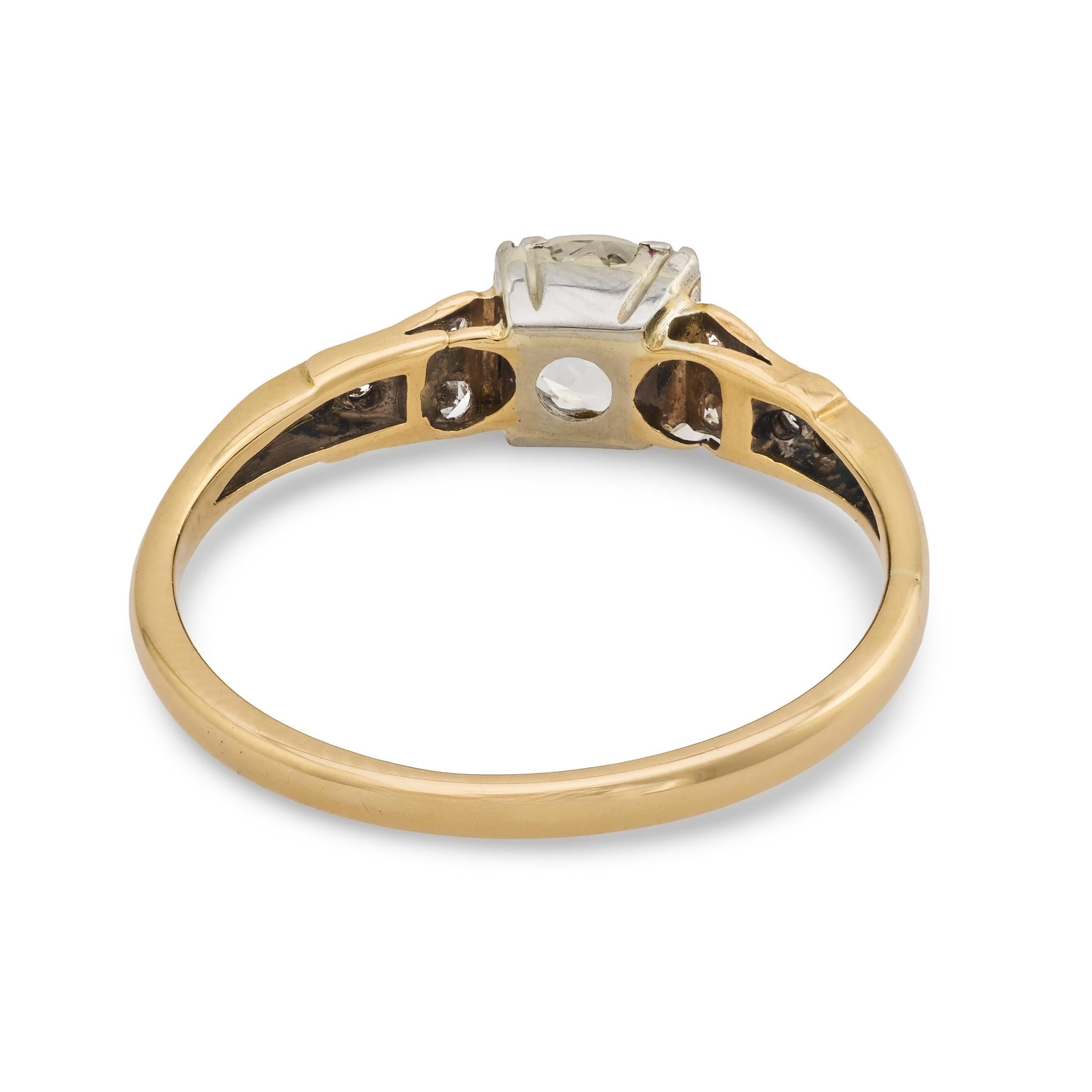 Retro old mine cut diamond 14k gold engagement ring