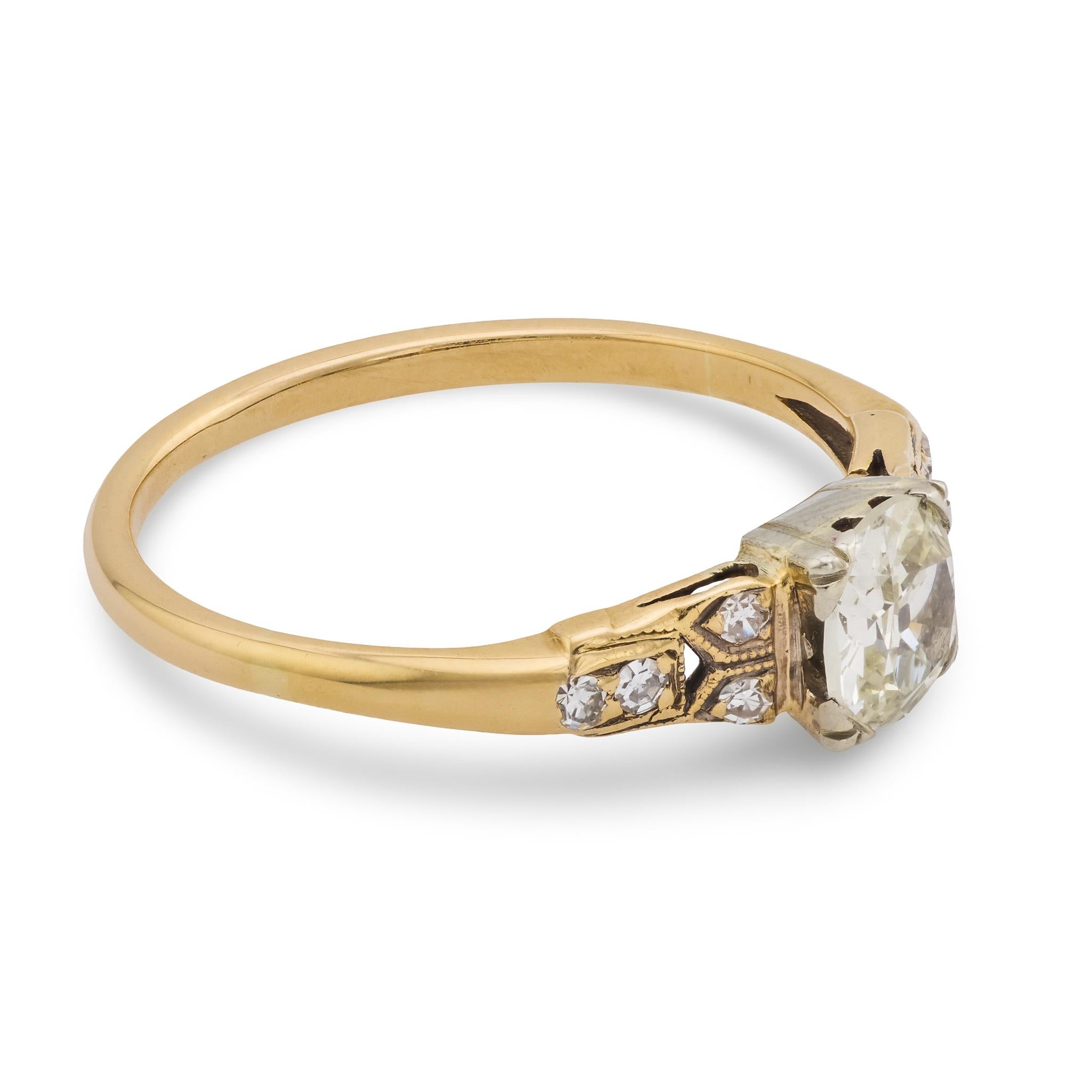 Retro old mine cut diamond 14k gold engagement ring