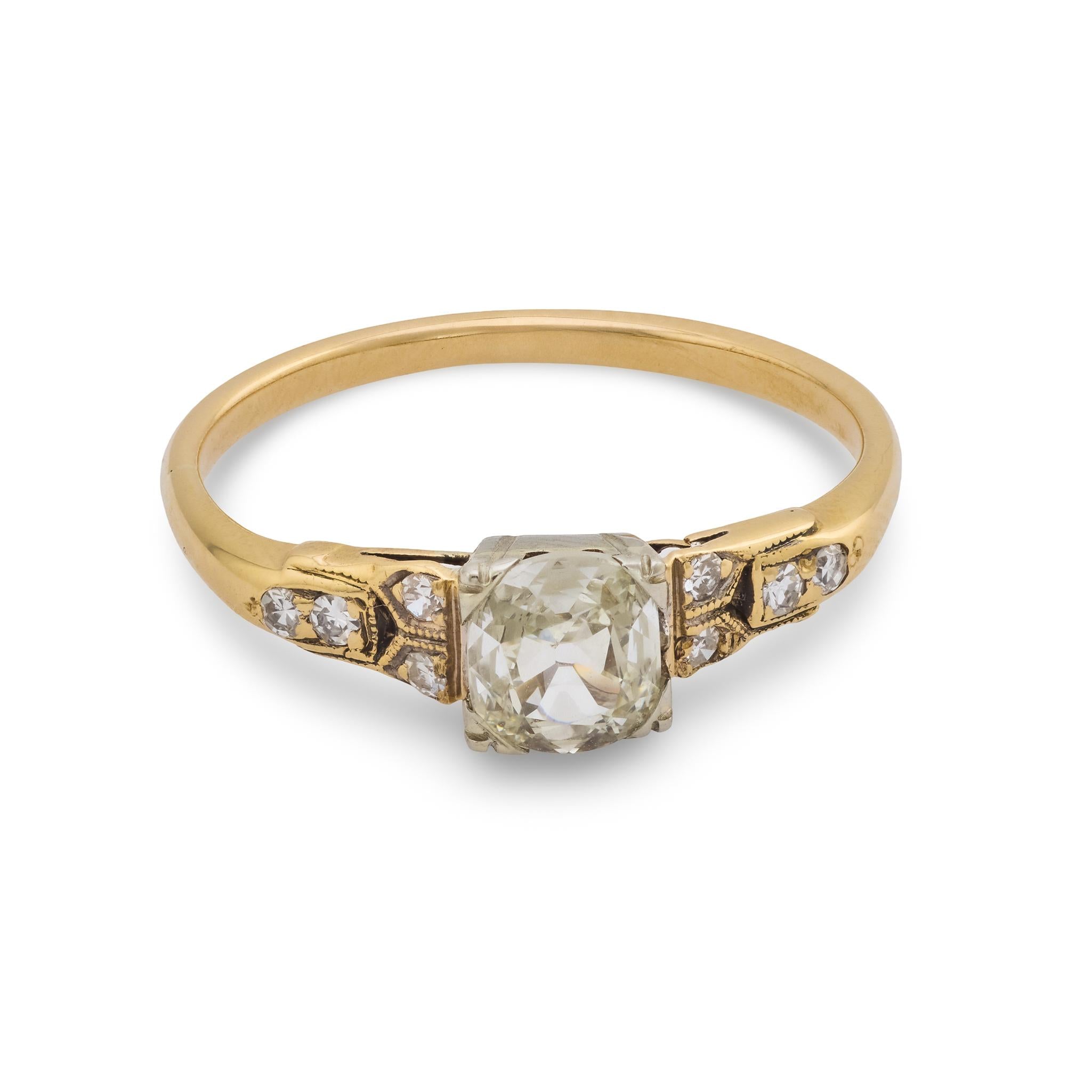 Retro old mine cut diamond 14k gold engagement ring