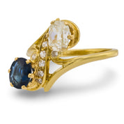 French Victorian old mine cut diamond 18k yellow gold toi et moi ring