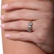 Georgian-style 1.97 carat old mine cut diamond 3-stone collet ring
