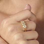 Contemporary 1.69 carat old mine cut diamond 18k yellow gold 3 stone ring