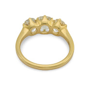 Contemporary 1.69 carat old mine cut diamond 18k yellow gold 3 stone ring