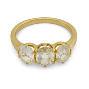 Contemporary 1.69 carat old mine cut diamond 18k yellow gold 3 stone ring