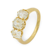 Contemporary 1.69 carat old mine cut diamond 18k yellow gold 3 stone ring