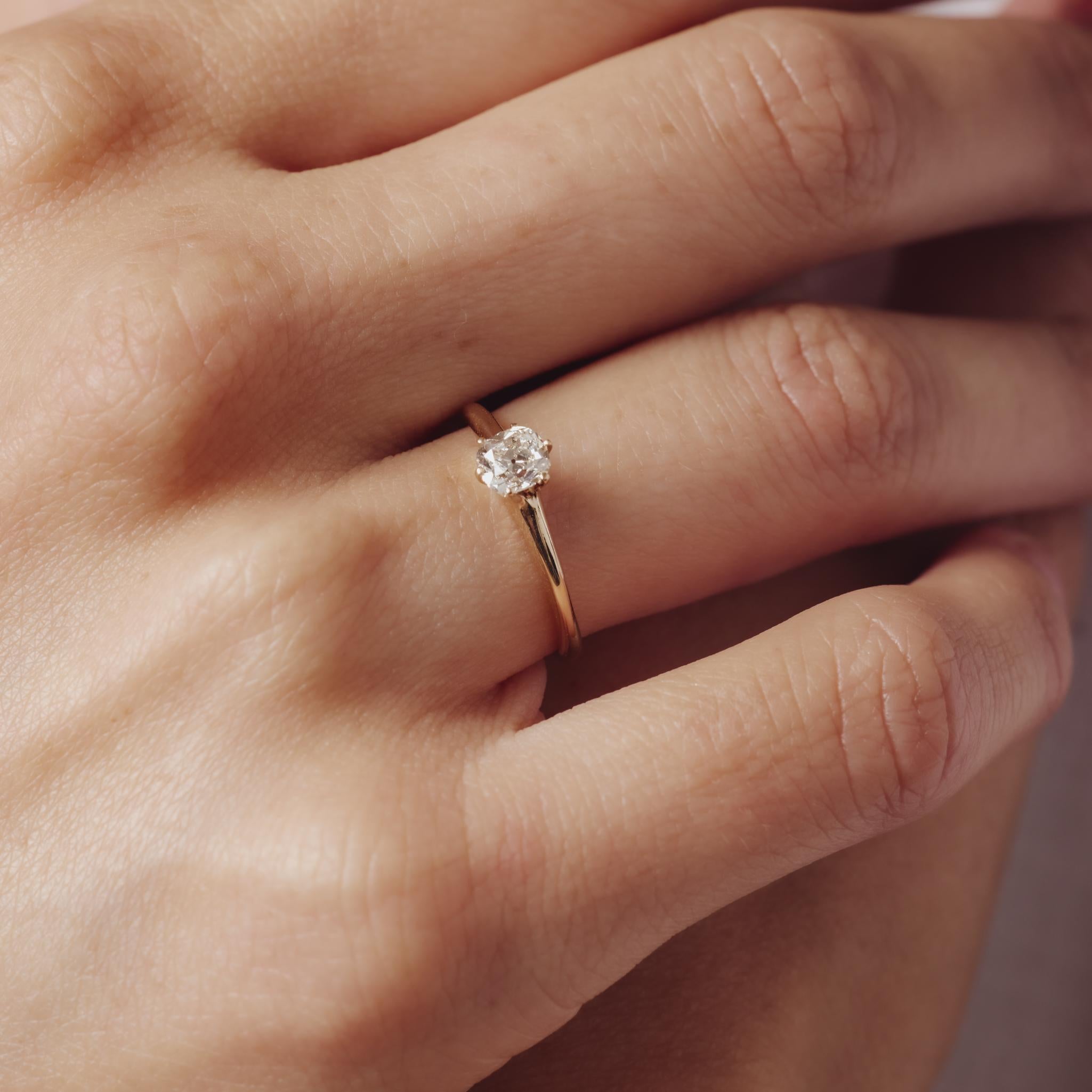 Victorian old mine cut diamond 14k yellow gold solitaire engagement ring