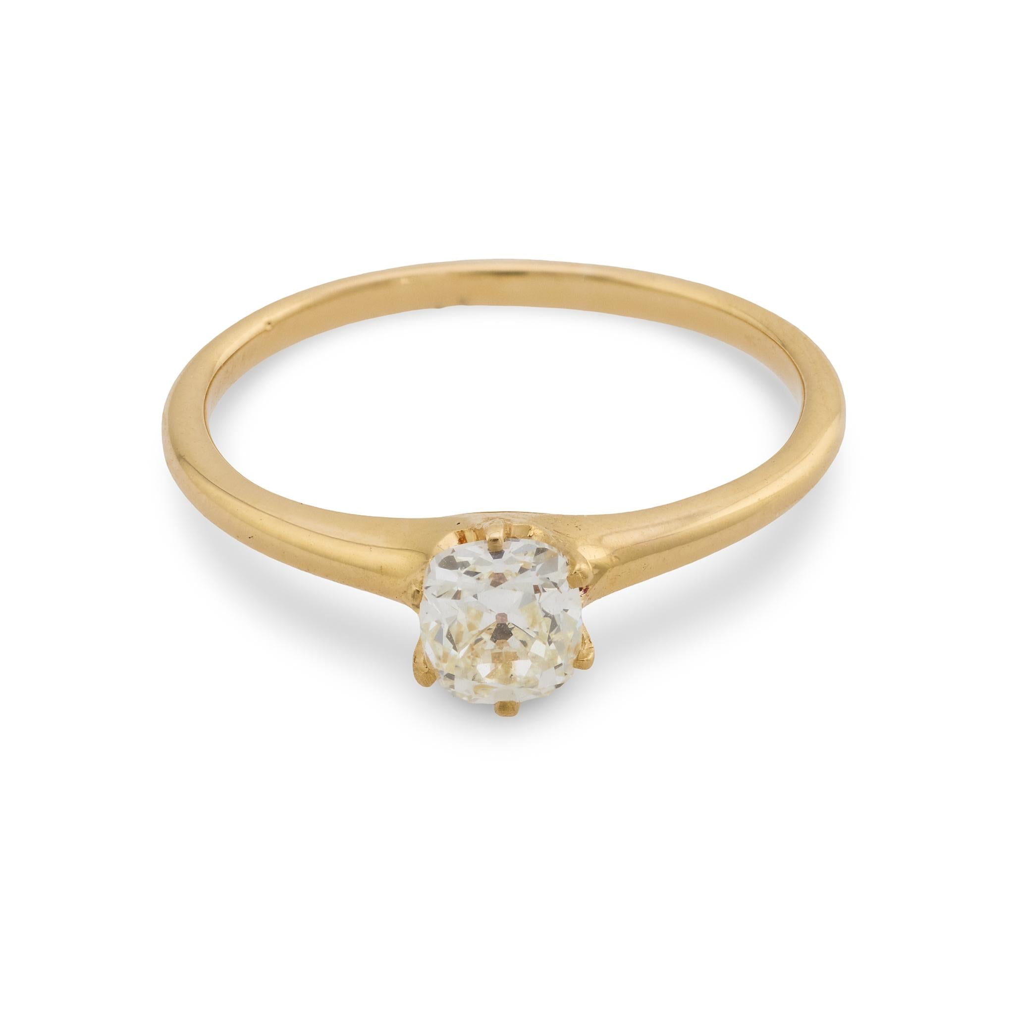 Victorian old mine cut diamond 14k yellow gold solitaire engagement ring