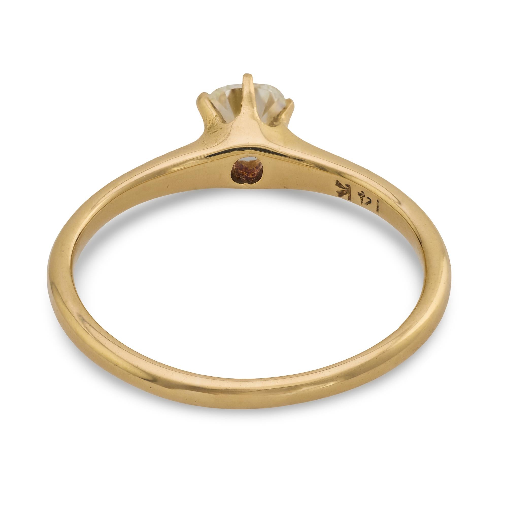 Victorian old mine cut diamond 14k yellow gold solitaire engagement ring