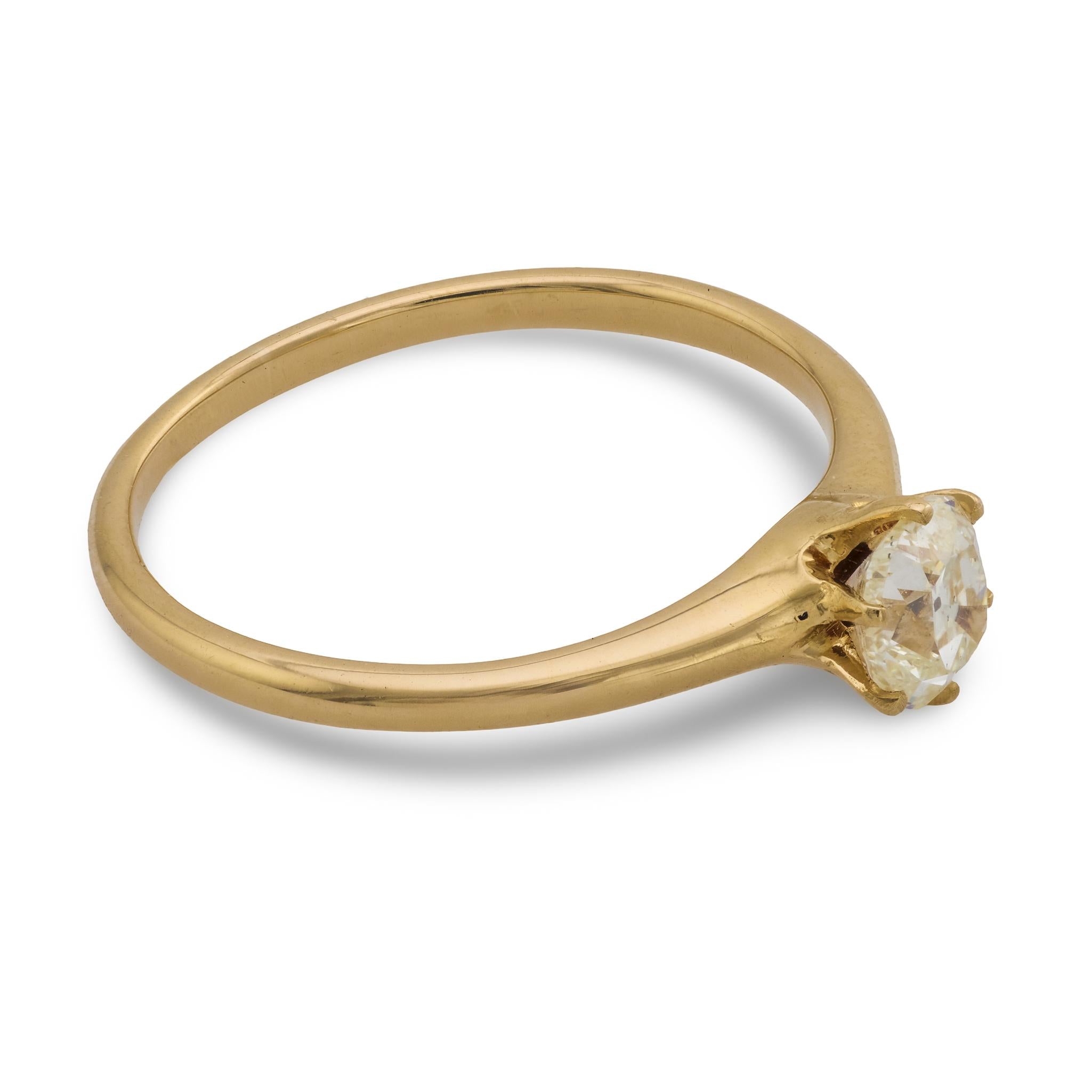 Victorian old mine cut diamond 14k yellow gold solitaire engagement ring