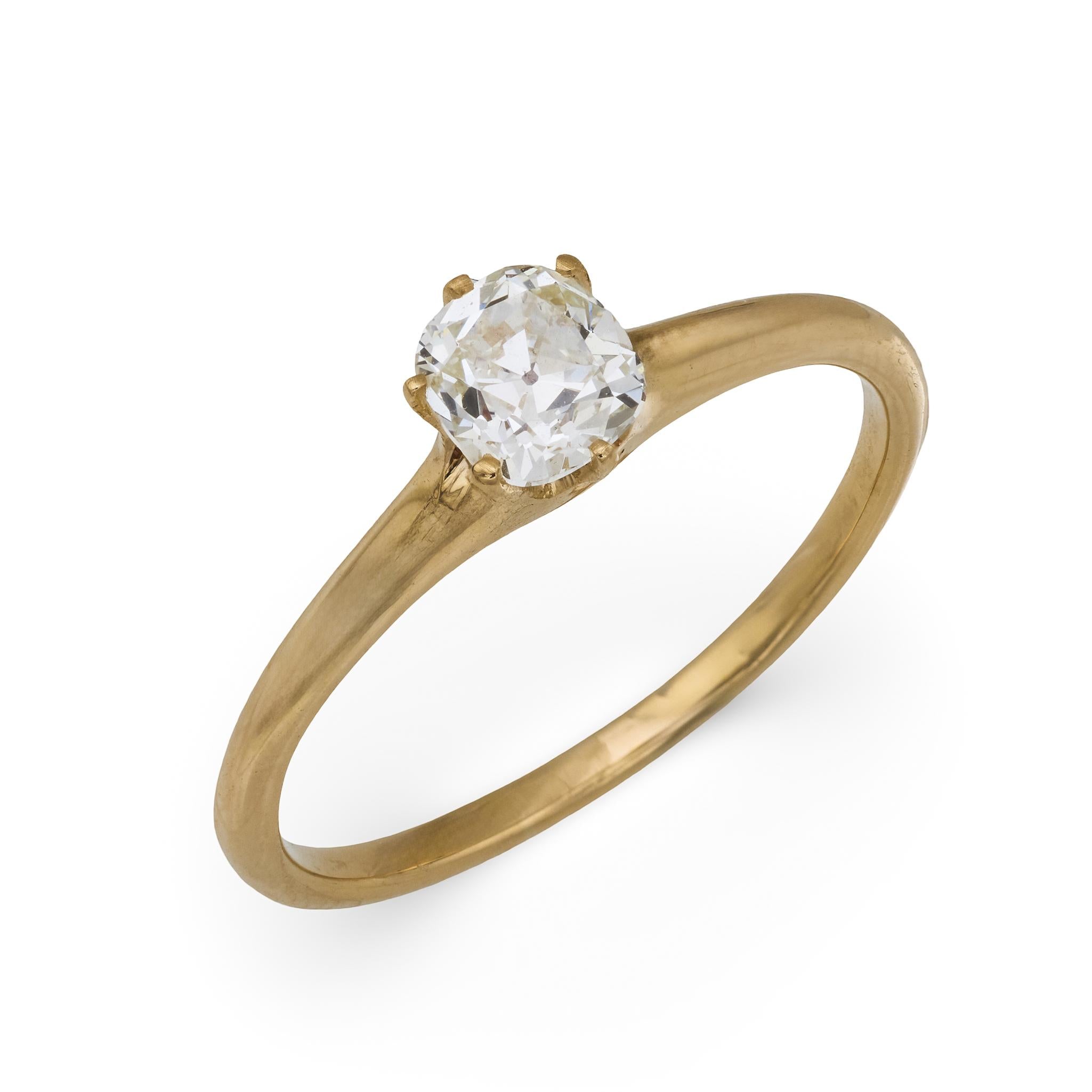 Victorian old mine cut diamond 14k yellow gold solitaire engagement ring