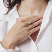 French Mid Century old mine cut diamond 18k yellow gold navette ring