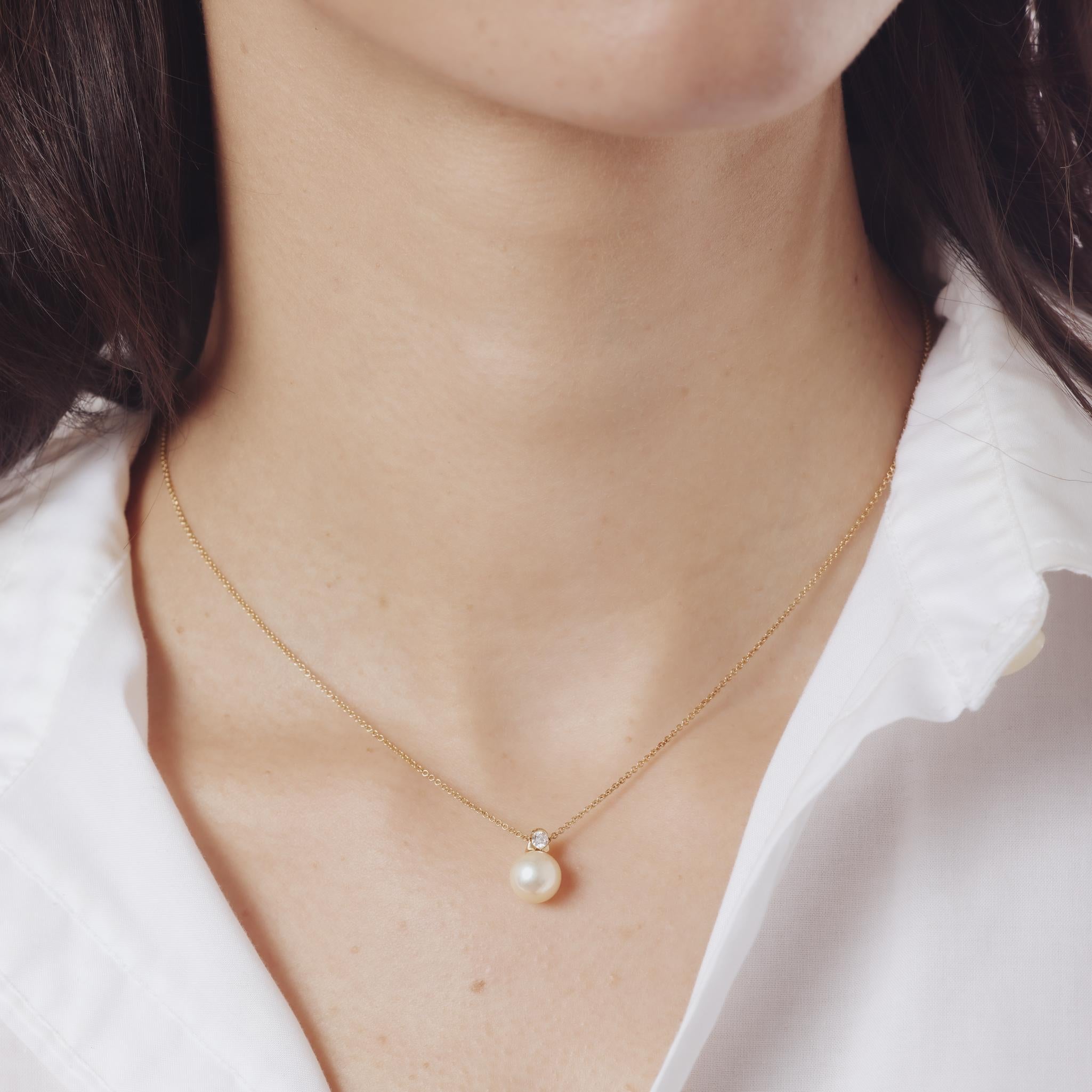Mikimoto diamond pearl 18k yellow gold necklace – Trumpet & Horn