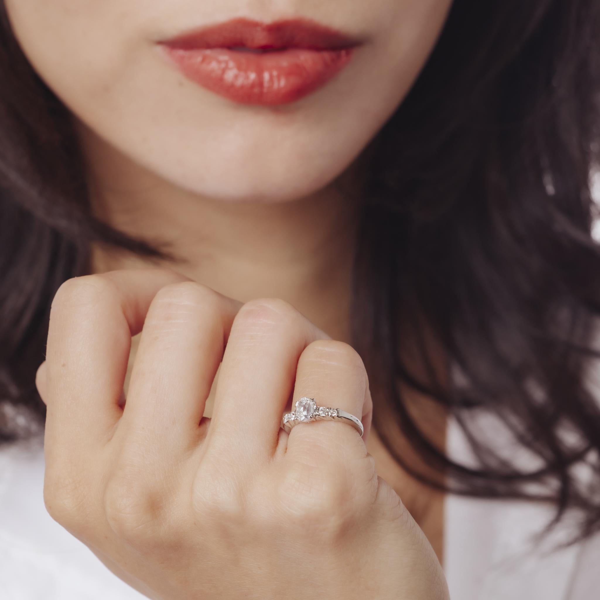 Art Deco old mine cut diamond platinum engagement ring