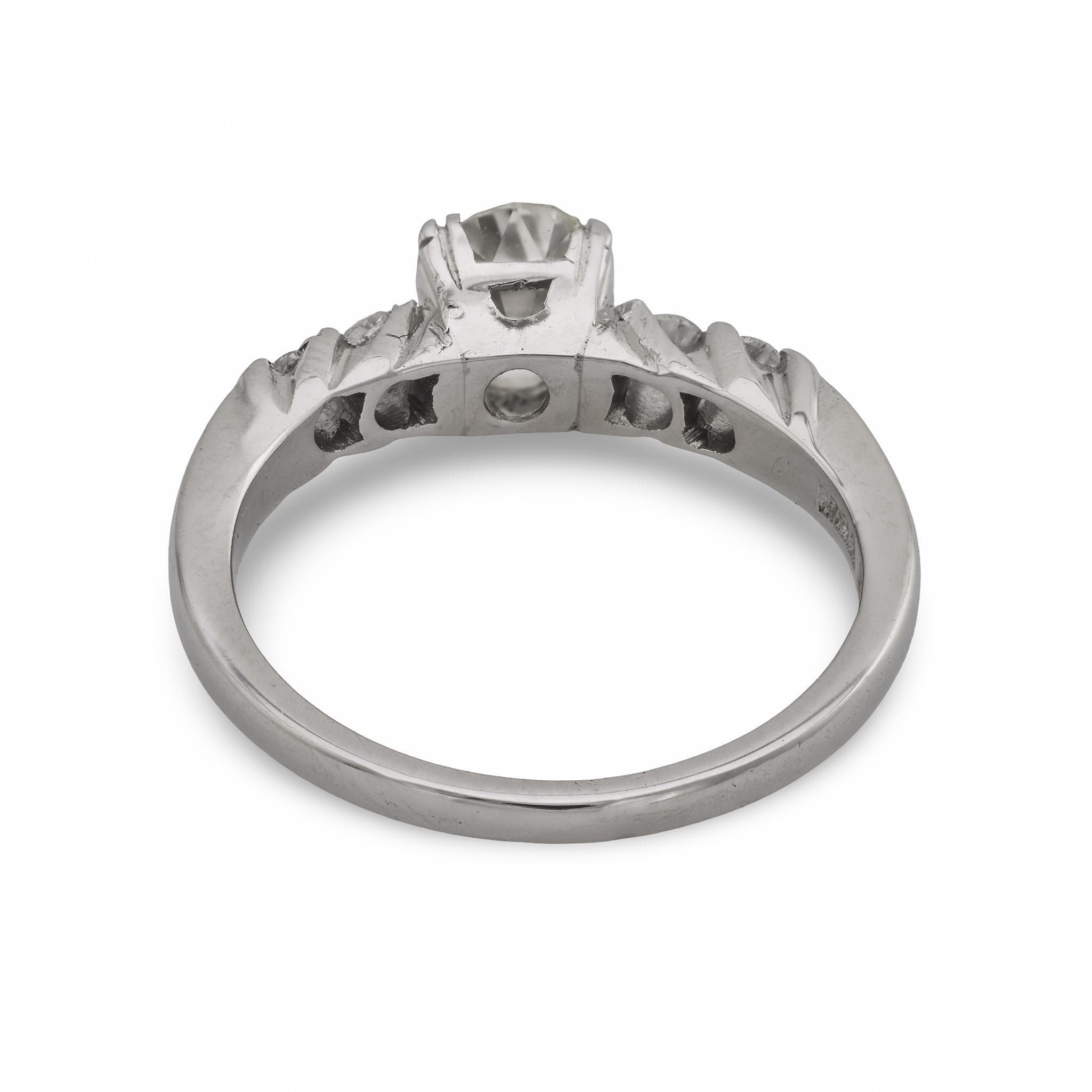 Art Deco old mine cut diamond platinum engagement ring