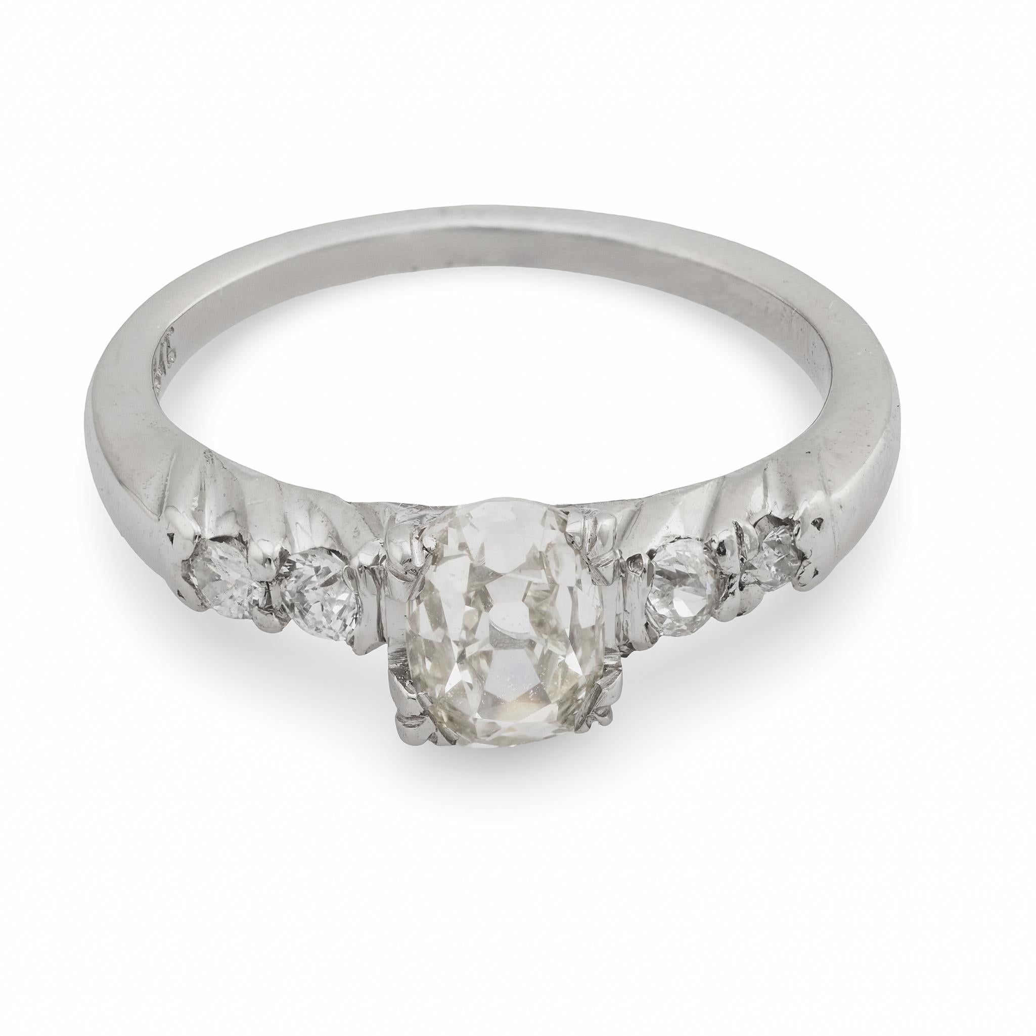 Art Deco old mine cut diamond platinum engagement ring