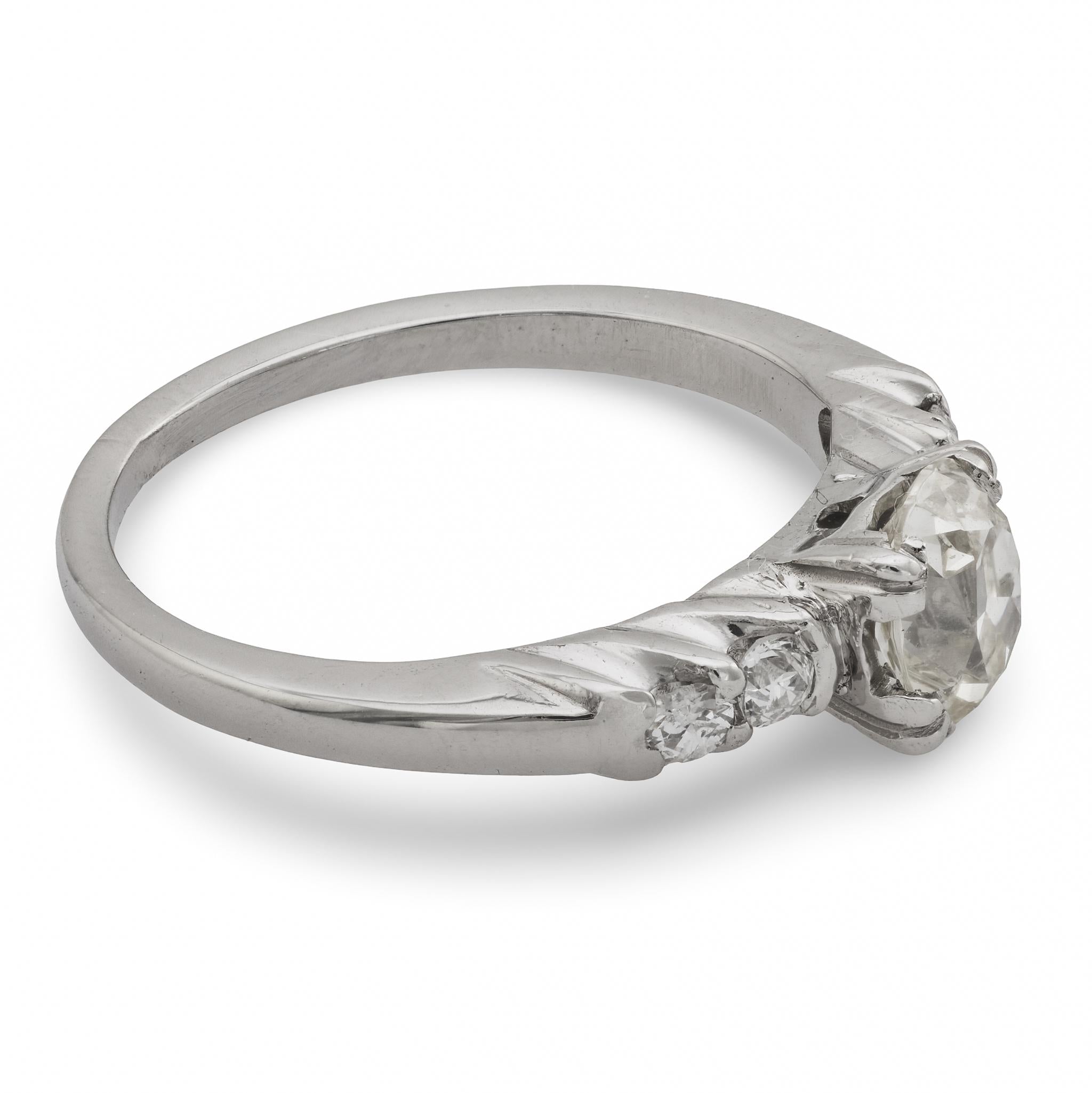 Art Deco old mine cut diamond platinum engagement ring