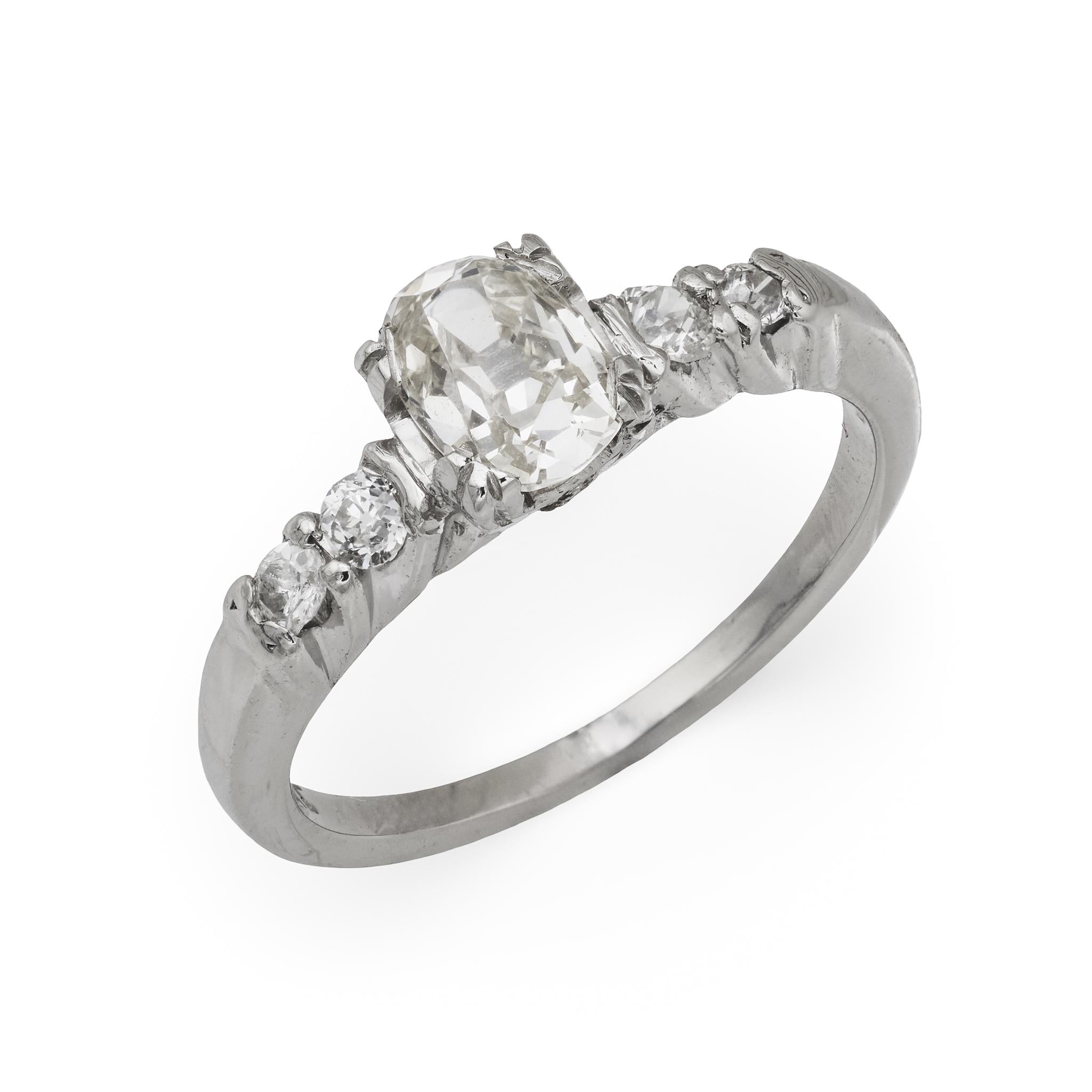 Art Deco old mine cut diamond platinum engagement ring