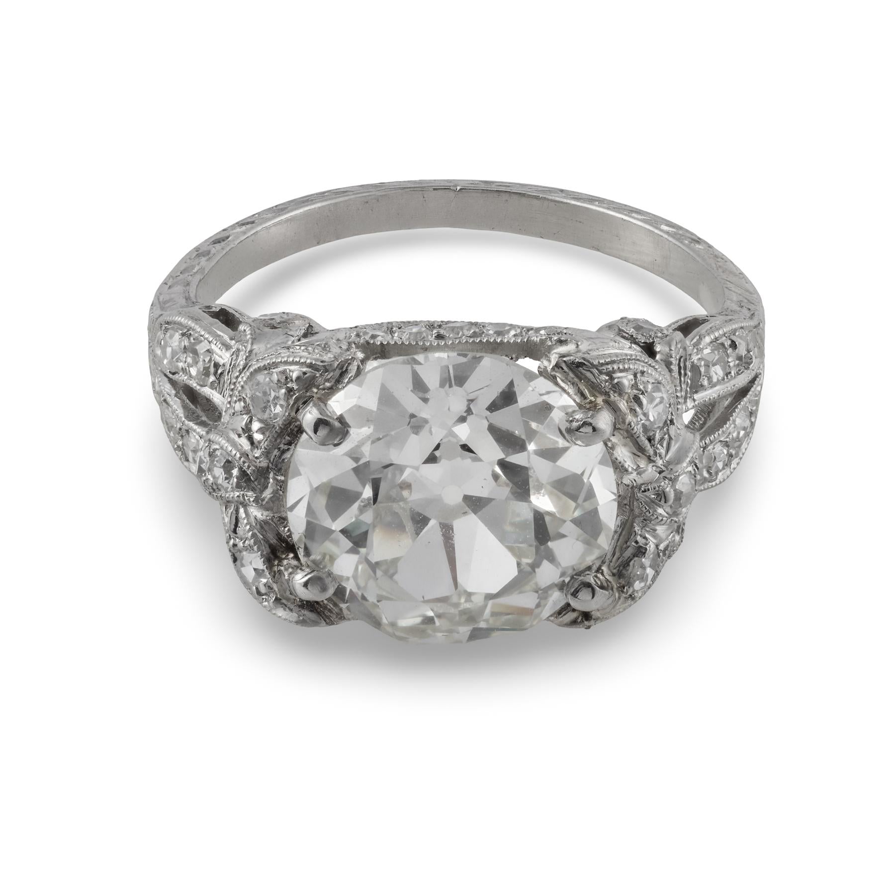 Art Deco GIA 3.57 carat old European cut diamond platinum engagement ring