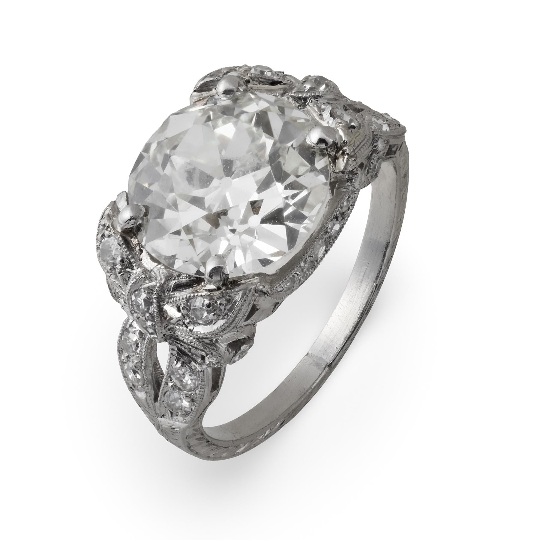 Art Deco GIA 3.57 carat old European cut diamond platinum engagement ring