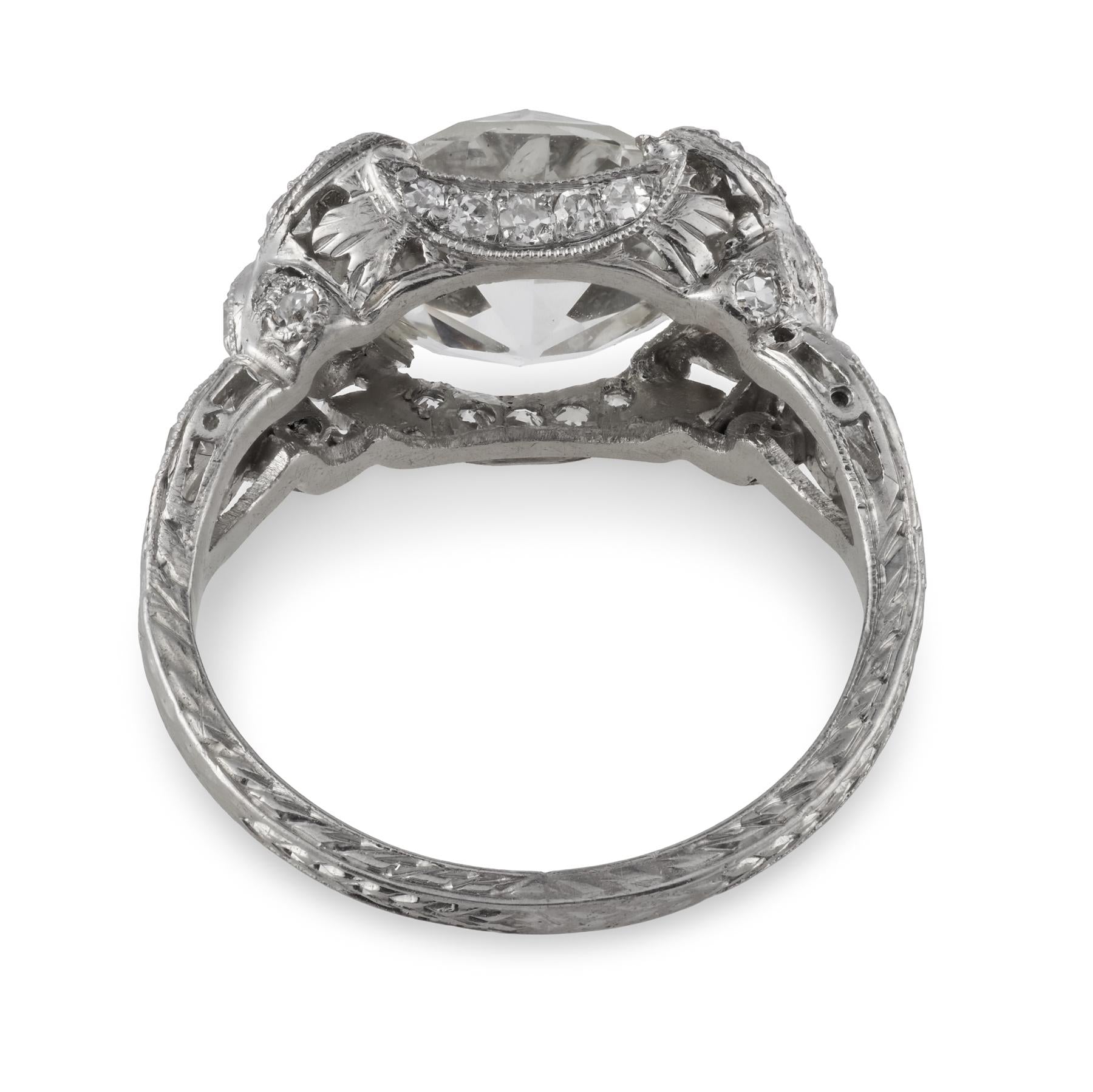 Art Deco GIA 3.57 carat old European cut diamond platinum engagement ring