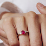 Vintage 0.86 carat ruby diamond platinum three stone ring