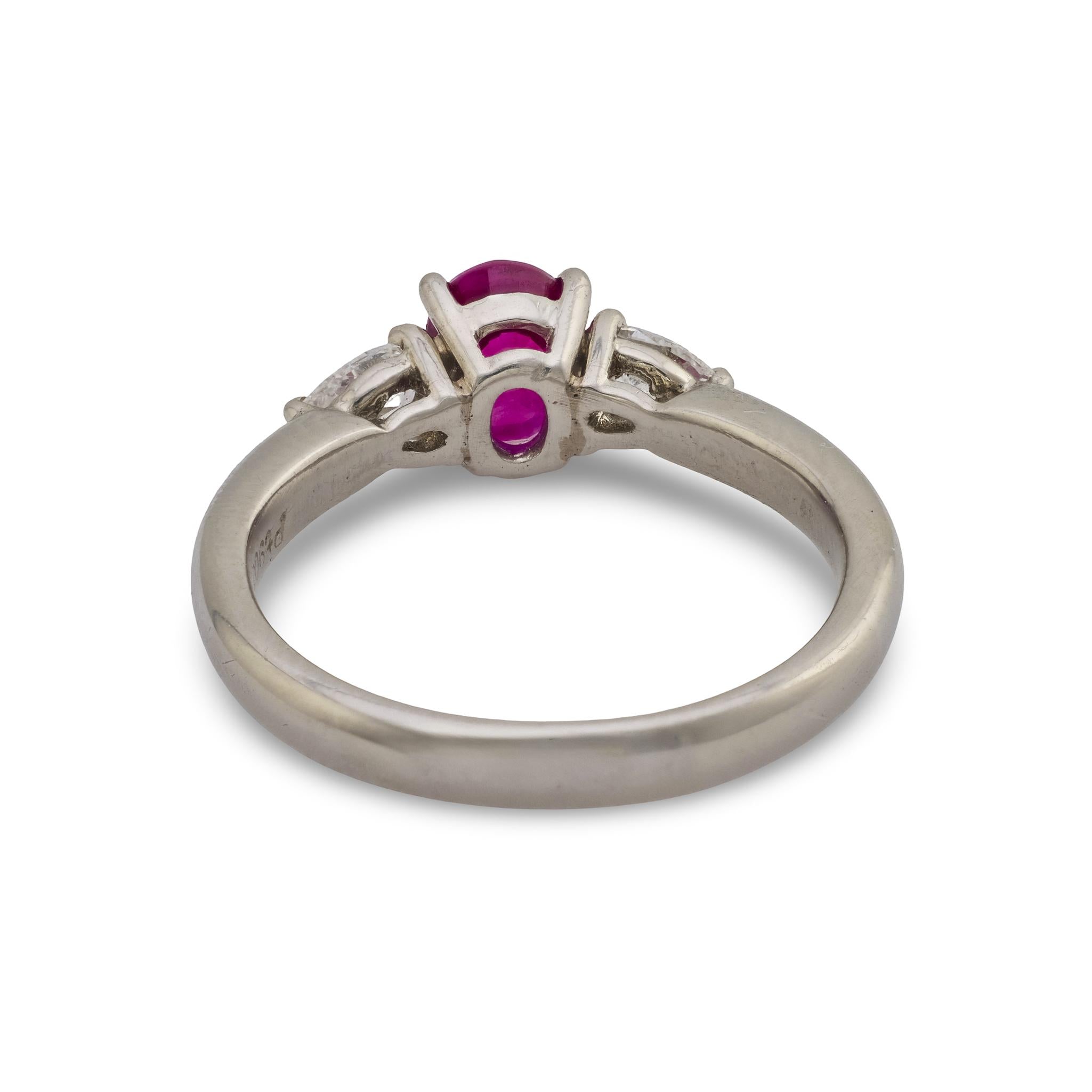 Vintage 0.86 carat ruby diamond platinum three stone ring
