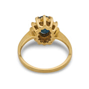 Vintage 1.50 carat sapphire diamond 14k yellow gold cluster ring