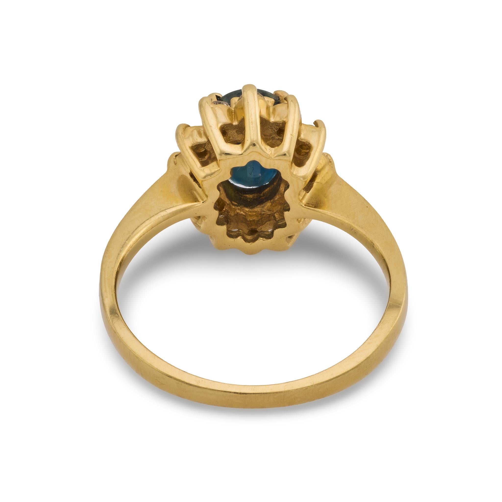 Vintage 1.50 carat sapphire diamond 14k yellow gold cluster ring