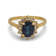 Vintage 1.50 carat sapphire diamond 14k yellow gold cluster ring