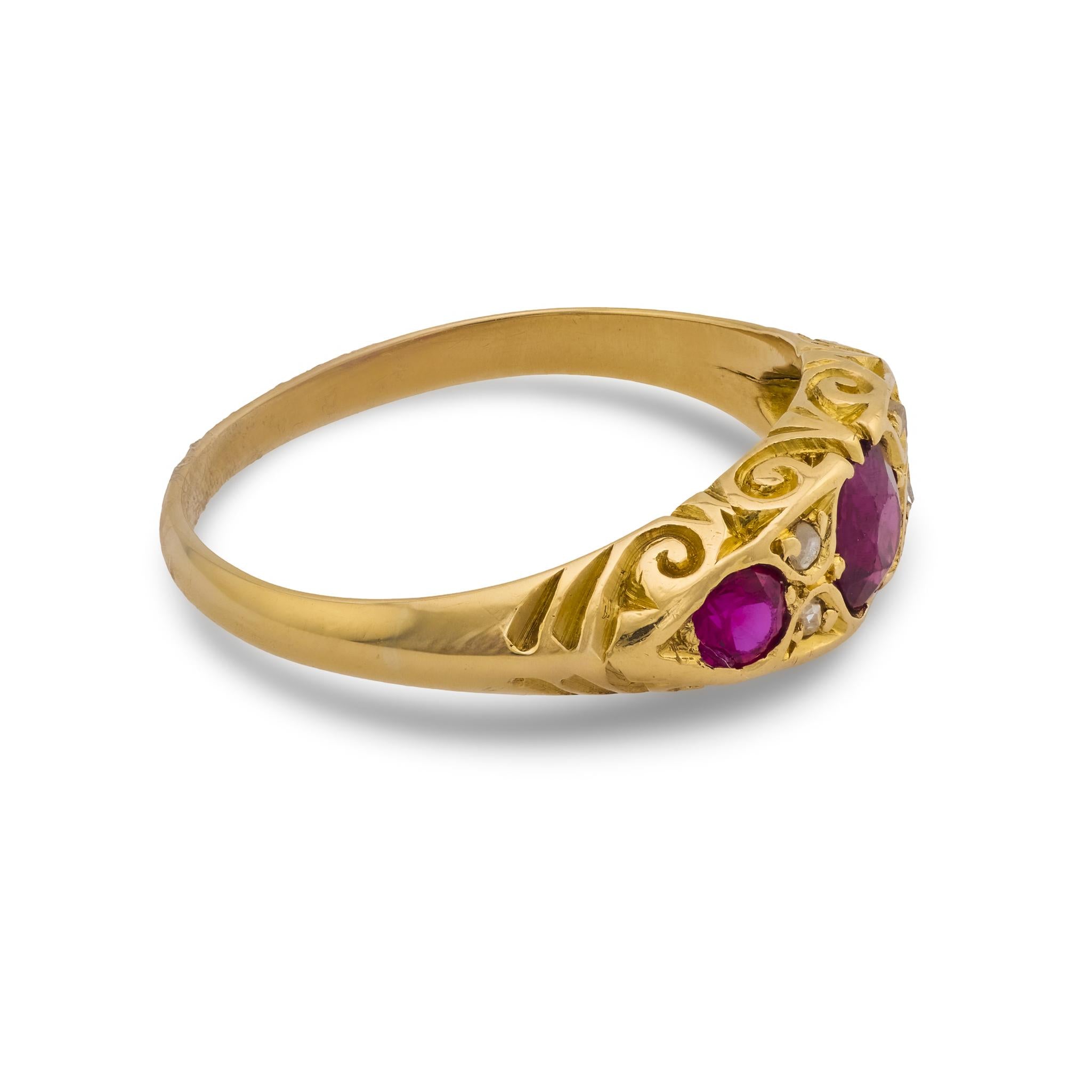 Victorian English ruby diamond 18k yellow gold ring