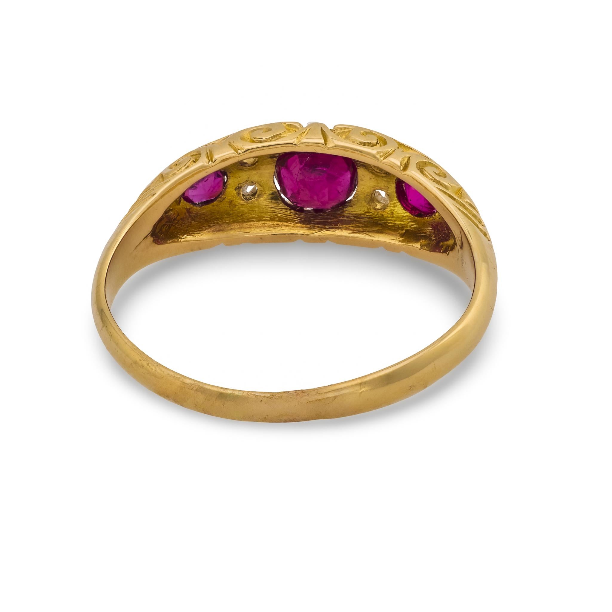 Victorian English ruby diamond 18k yellow gold ring