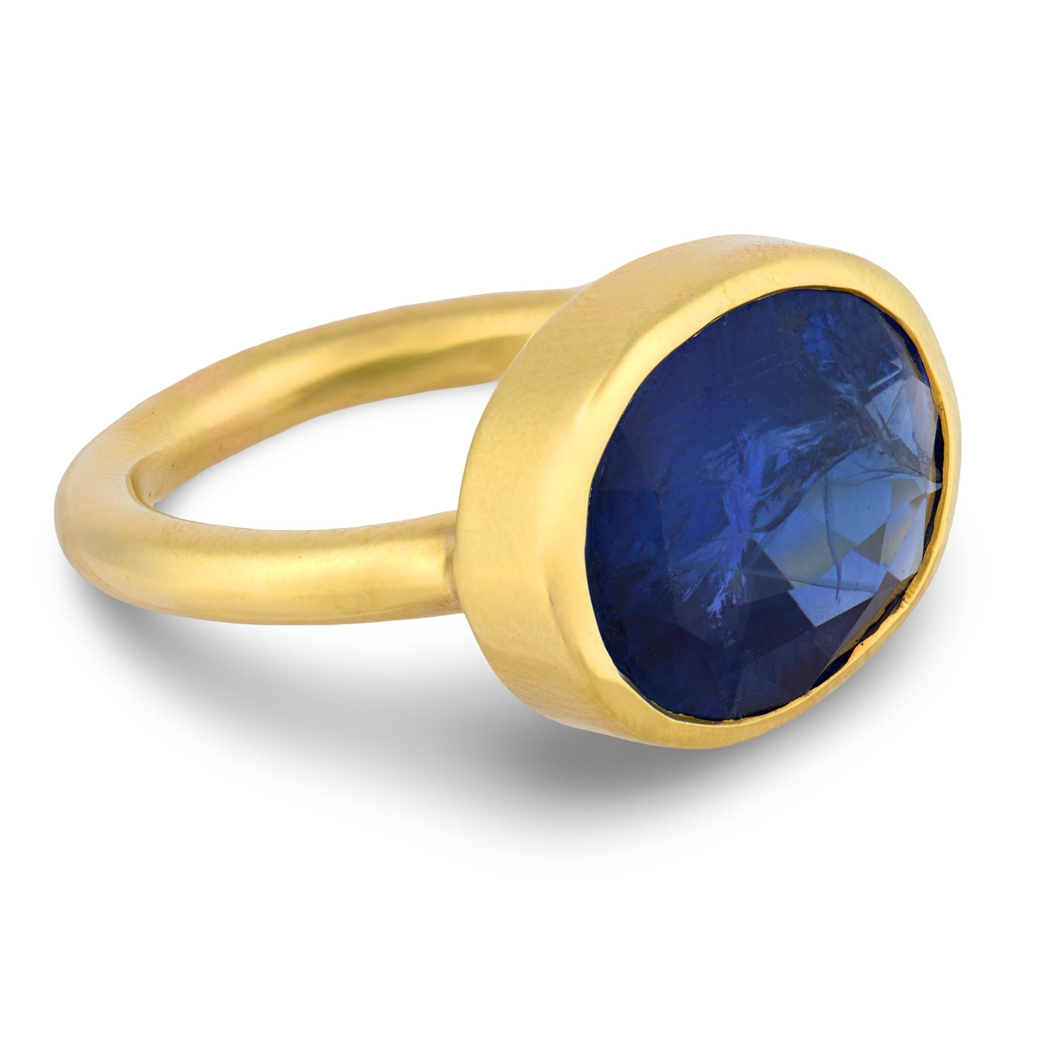GIA 12.79 carat Ceylon sapphire 18k yellow gold bezel ring