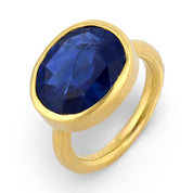 GIA 12.79 carat Ceylon sapphire 18k yellow gold bezel ring